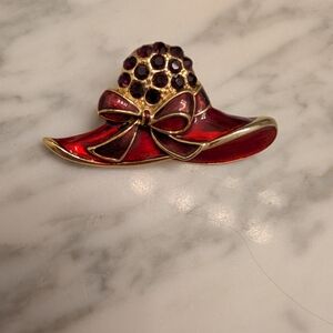 Red Hat Society Red Enamel and Gold-Tone Brooch
